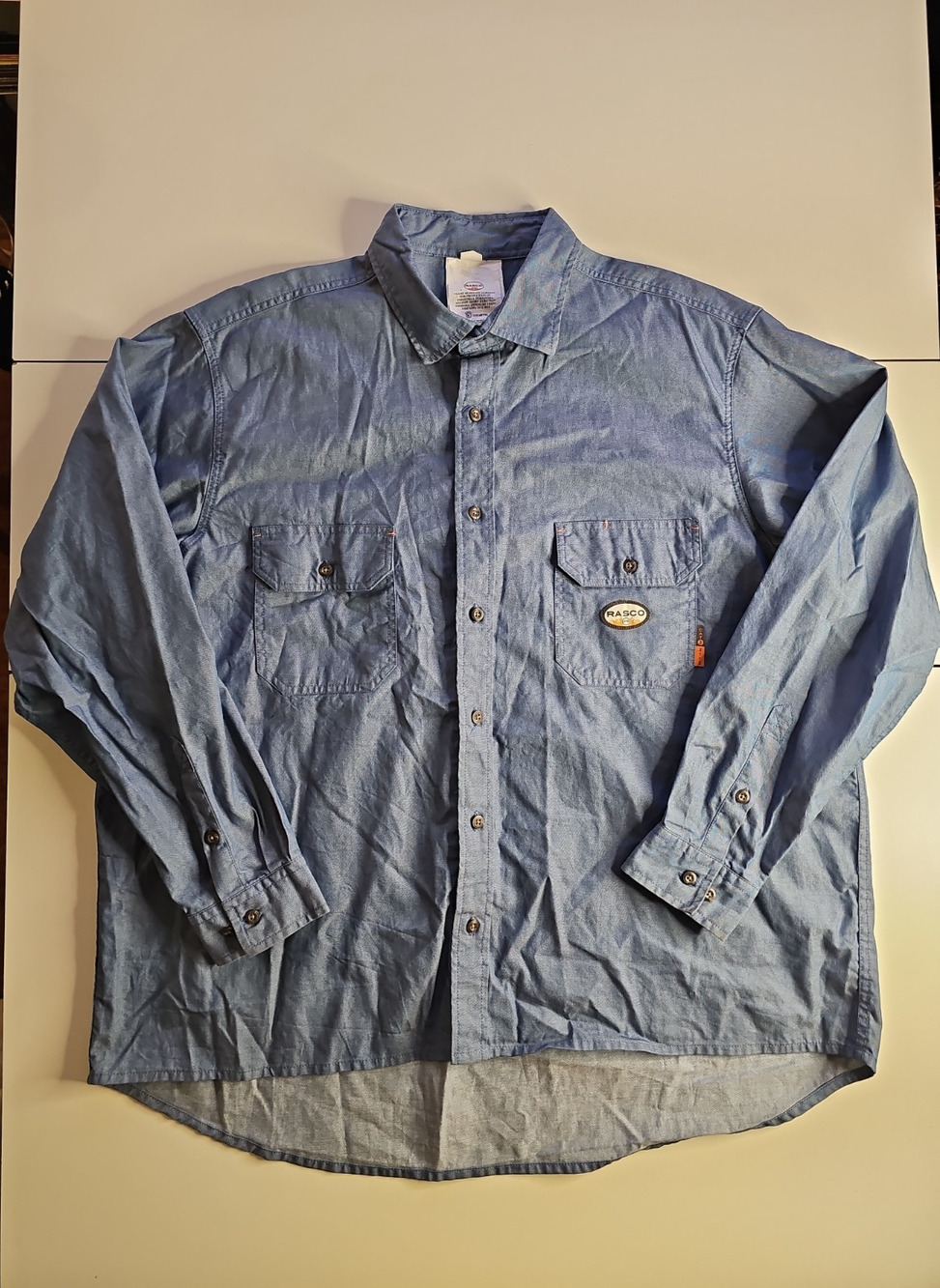 Rasco FR Mens 2XL Blue Chambray Work Shirt CAT 2 Flame Resistant NFPA 2112